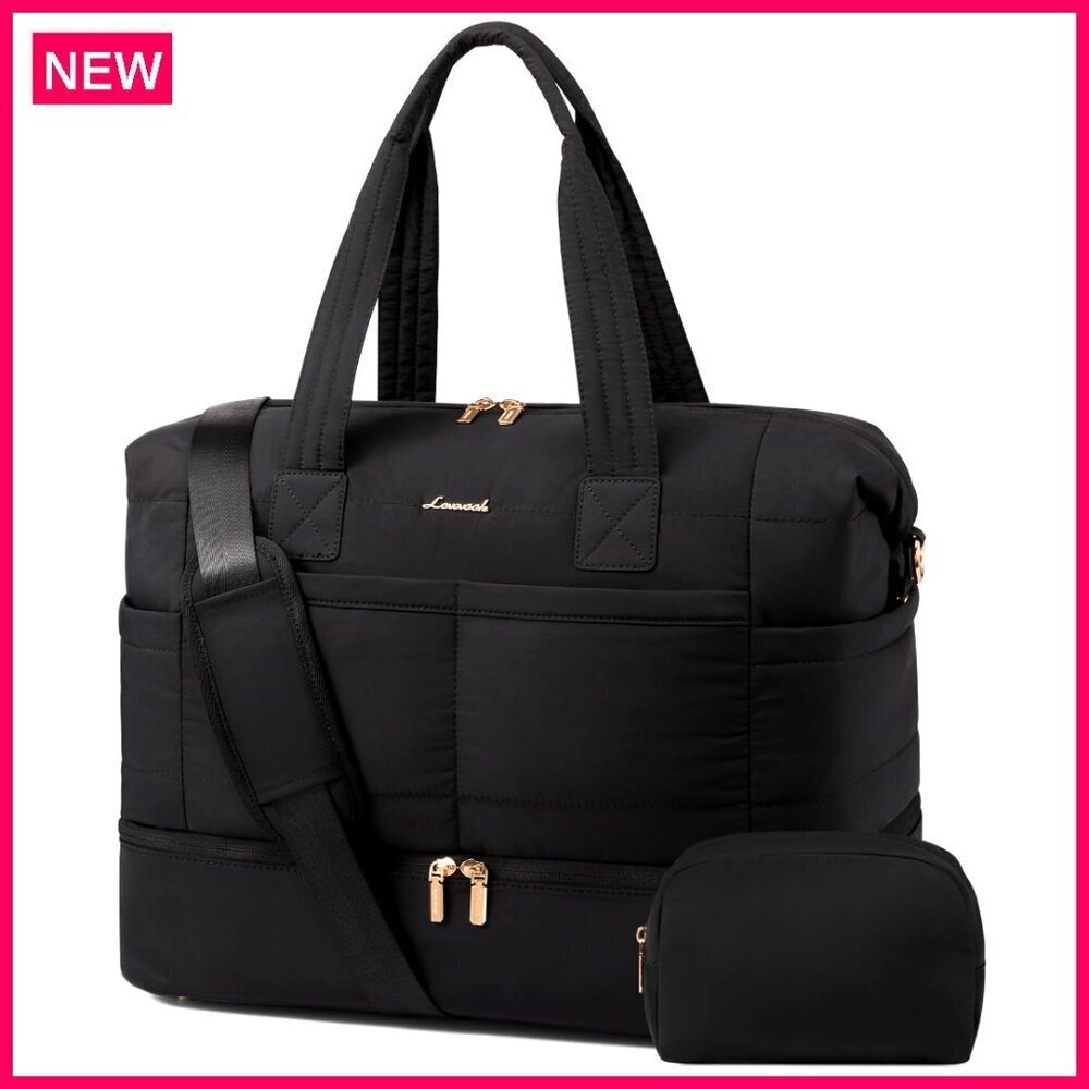 Large 50L Puffer Duffle Bag with Shoe Compartment, Travel Weekender Carry On